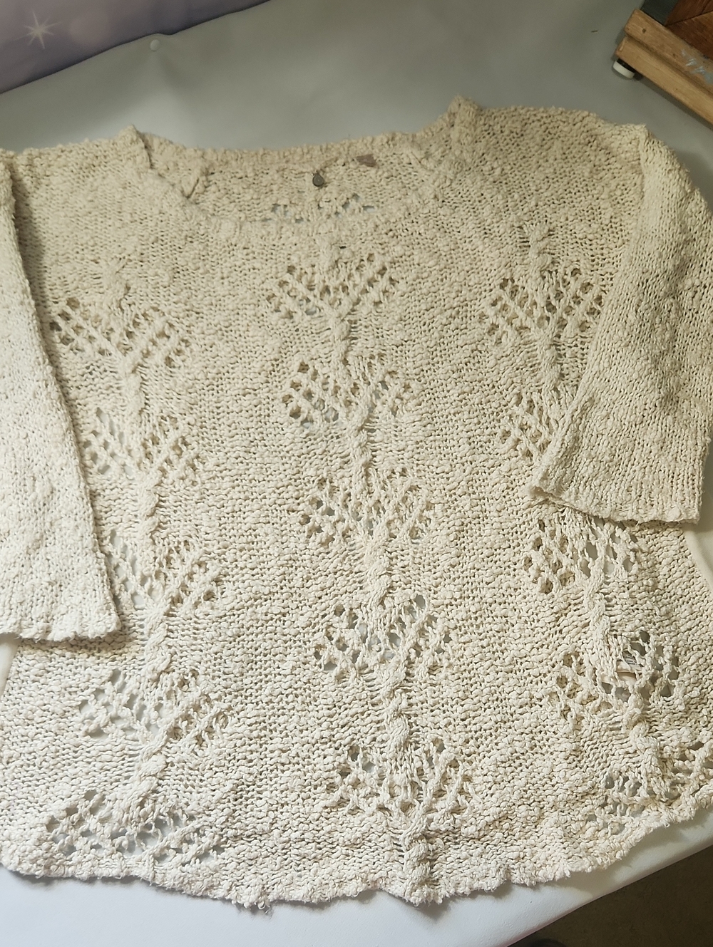 Light Cream Open-Knit Scoop Neck Sweater
